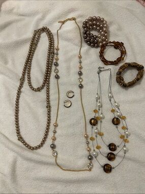 Gold and Pearl Multi-Strand Necklace Set - Women Jewelry